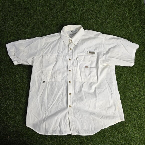 Columbia‎ Shirt Mens L White PFG Performance Vented Short Sleeve Button Up Adult - Picture 1 of 11